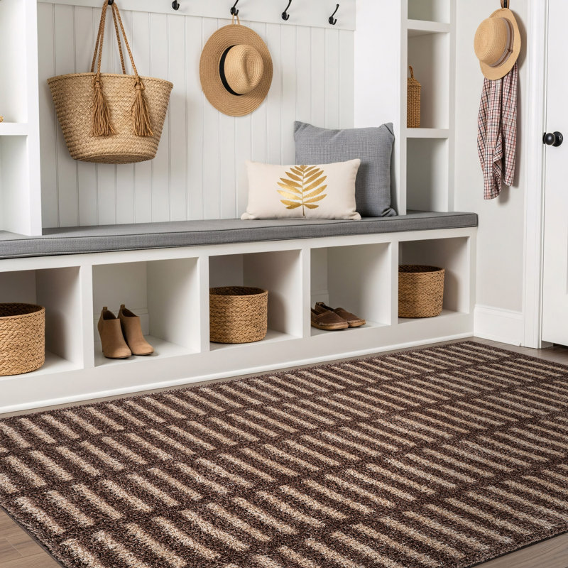Bohemian Stripe Lines Shag Rug – Beige – Medium Pile, Soft Feel, Low Maintenance, Rectangle 4' x 6'