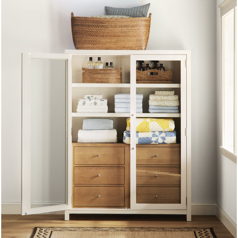 Panier en rotin Thelma, H 14 po x l 25 po x P 22 po, Blanc délavé