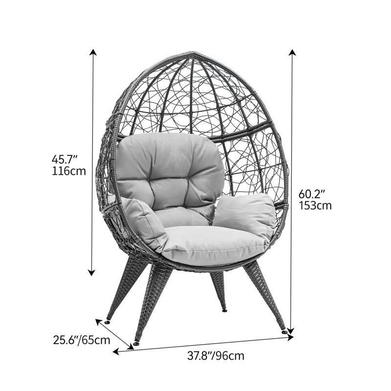Gray Wicker Egg Chair with Cushions and Iron Frame