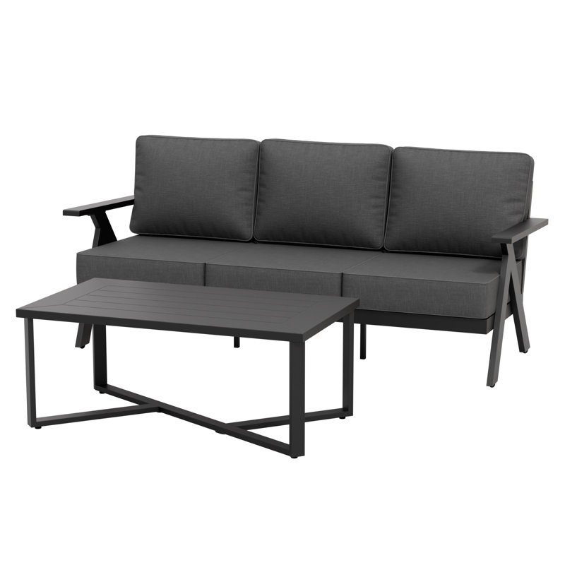 3- Person Outdoor Seating Group- Patio Sofa Couch with Coffee Table, Gray