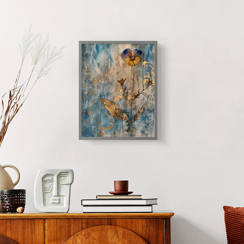 FLORAL Series XLIX - reproduction encadrée de qualité supérieure - prête à être accrochée - aucun clou requis, Noyer