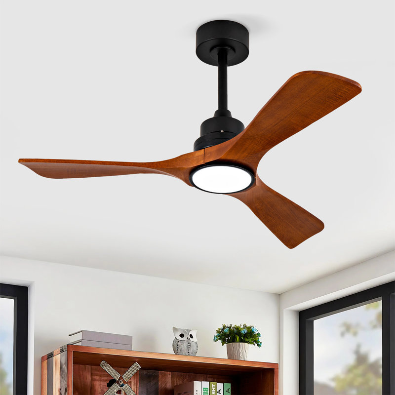 Nouveau ventilateur de plafond 42 pouces avec lumières et 3 pales en bois massif, Brun, 42 po de largeur