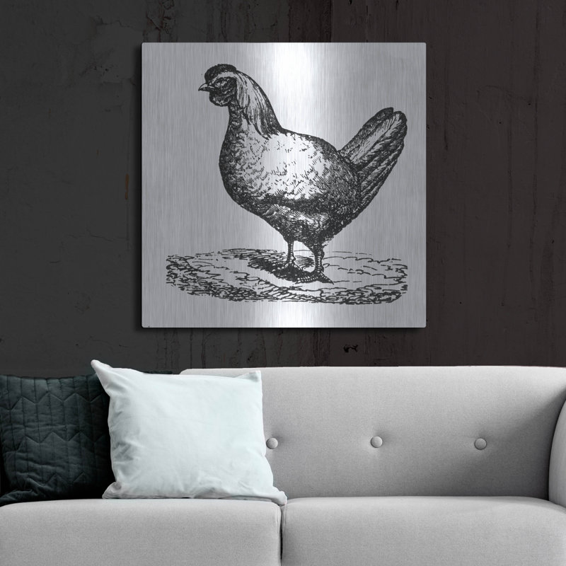 Rosalind Wheeler «White Chicken» par Art Licensing Studio, art mural en métal, H 36 po x l 36 po