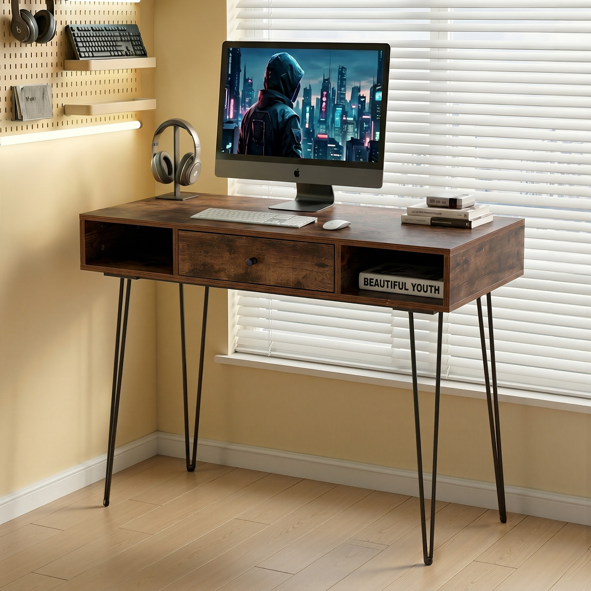 Borough Wharf Modern Home Office Table with Drawers, Computer Desk with ...