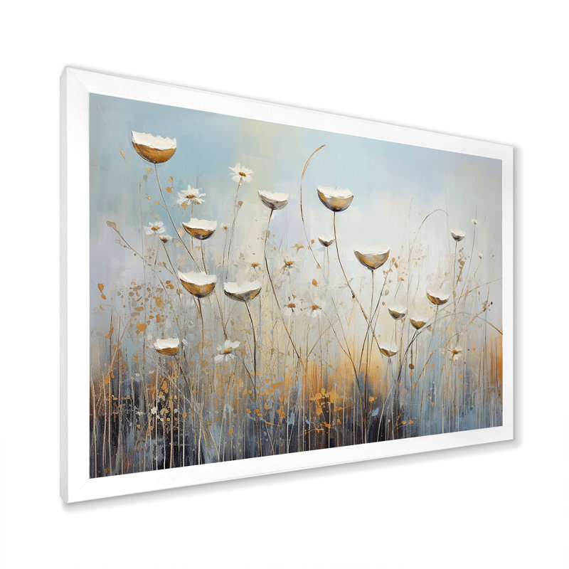 Beige Wildflowers Breeze IV sur toile, H 16 po x l 32 po x P 1 po, Cadre simple blanc