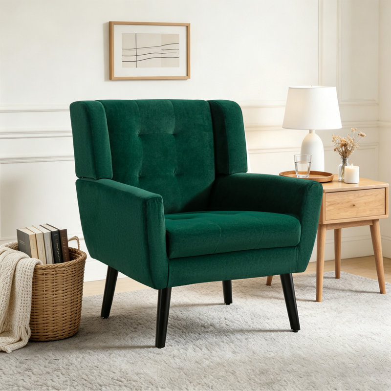 Fauteuil d'appoint Bolanle, Velours vert rétro