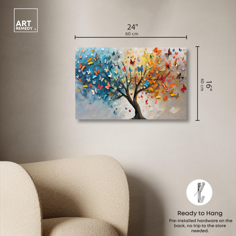Colorful Butterfly Tree Wrapped Canvas Art, 24" x 16"