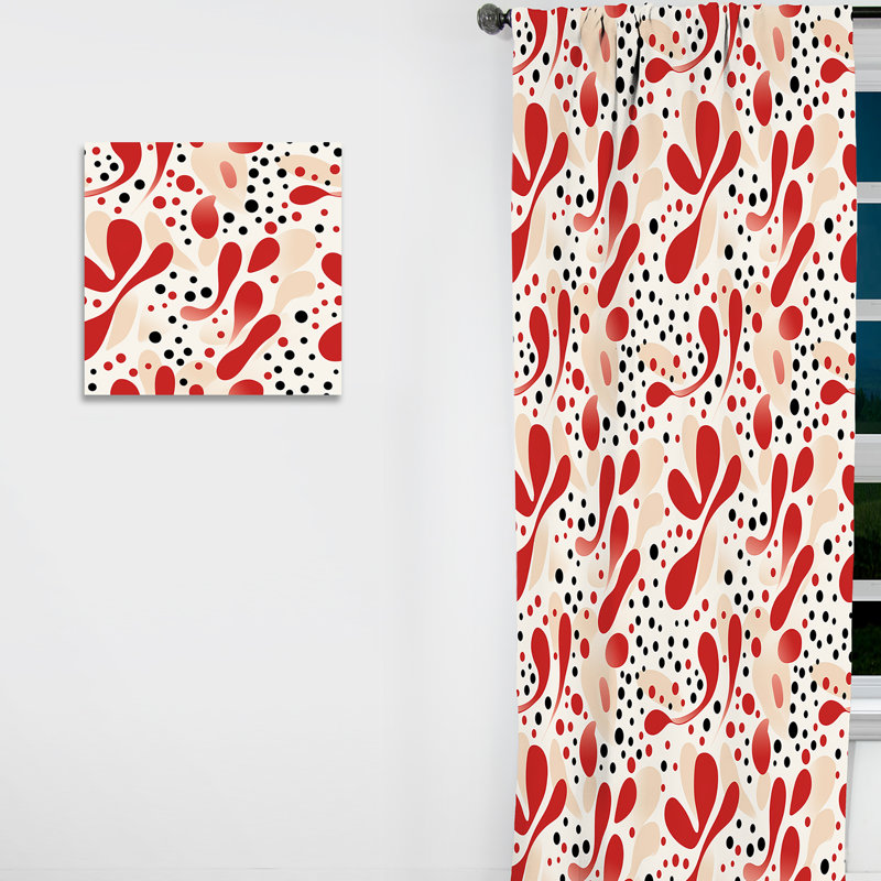 Motif à pois rouge et blanc - Rideau abstrait - Rideau abstrait obscurcissant - 1 panneau, L 52 po x L 120 po