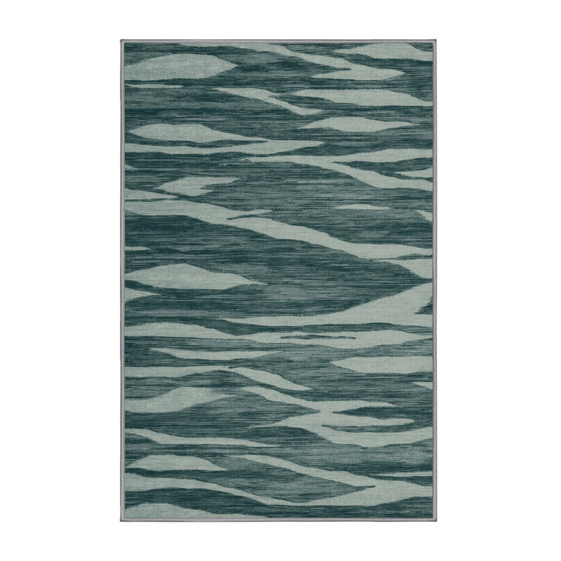 Machine Washable Abstract Green Area Rug, Rectangle 2' x 3'