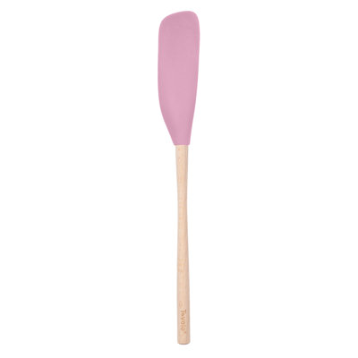 Grattoir Tovolo Flex-Core avec poignée en bois naturel pour beurre d'arachide et pots, sorbet rose