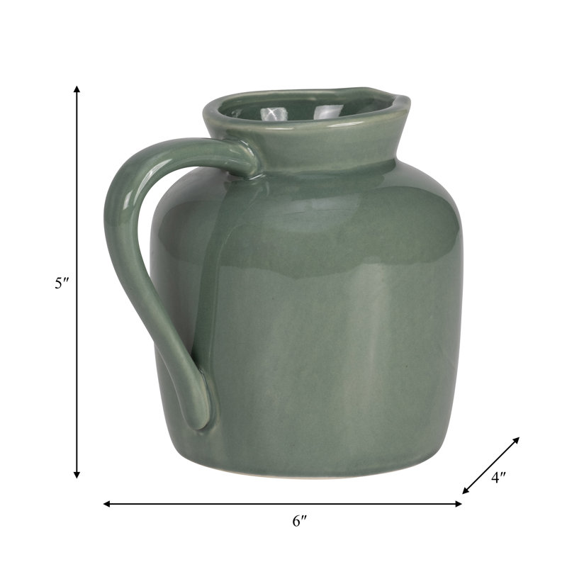  Vase pichet en céramique, H 5 po x l 6 po x P 4 po, Vert