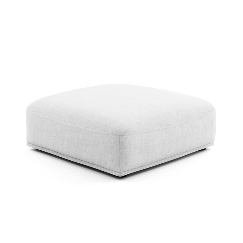 Aukeem Upholstered Square Ottoman, White Chenille