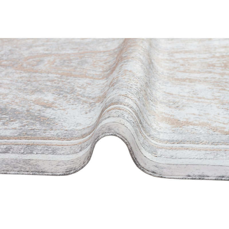 Tapis abstrait gris en polyester / acrylique tissé à plat Caila, Rectangle 6 pi 7 po x 9 pi 6 po