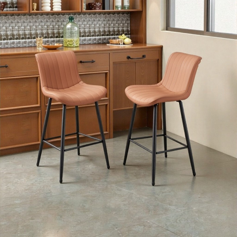 Ensemble de 2 tabourets de comptoir de style Mid-Century moderne - 2 tabourets de bar en similicuir avec pieds en métal, Brun