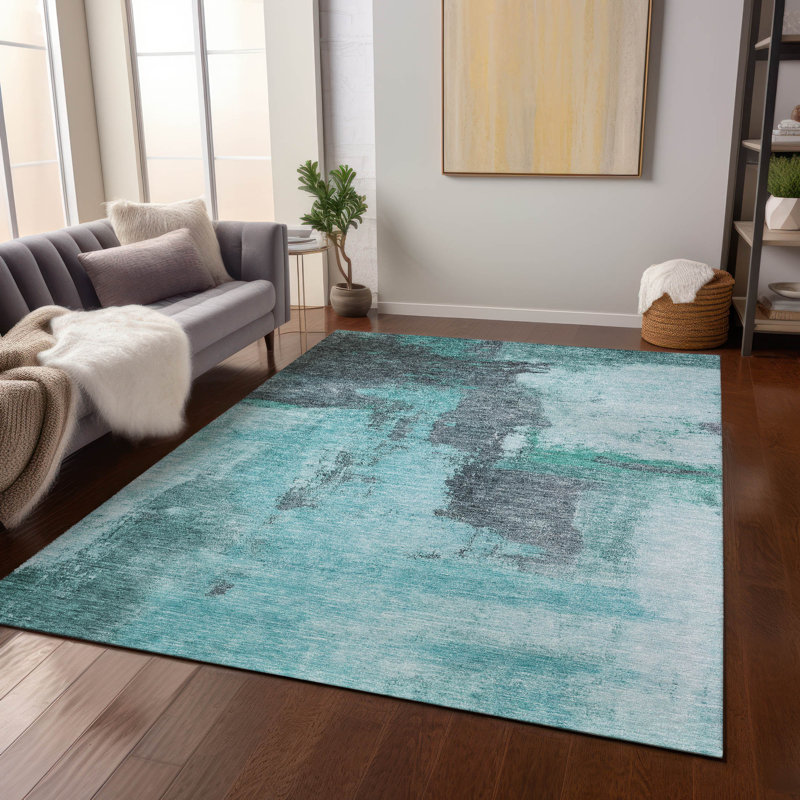 Addison Red Abstract Synthetic Washable 3' x 5' Rug
