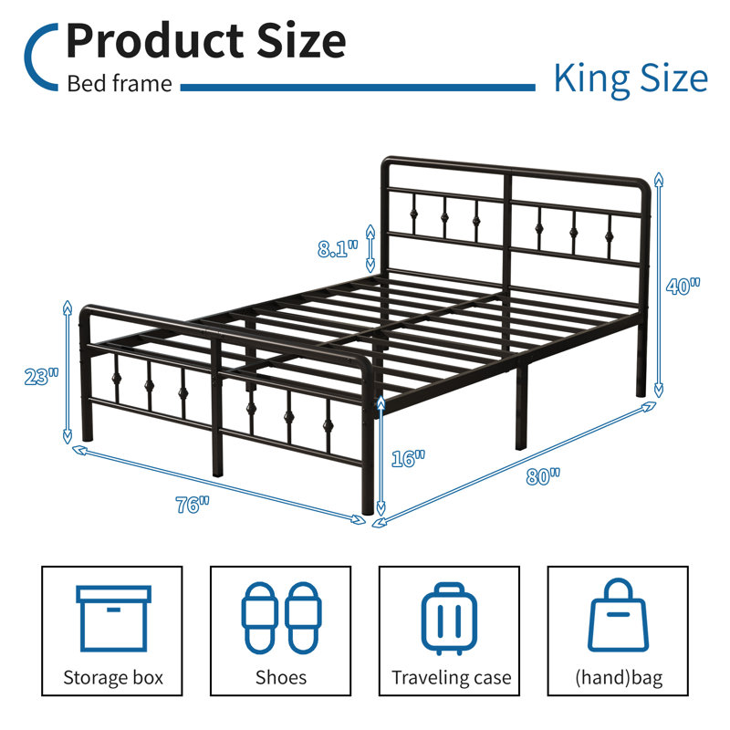 Lizar Metal Open-Frame Storage Bed, King