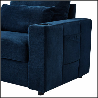 Modern Style Armchair With Movable Storage Ottoman, USB Ports, Cup Holders, Phone Holder, And Side Pockets For Living Room