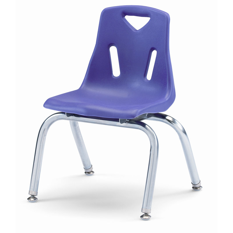 Classic Navy Metal Stacking Chair with Chrome-Plated Legs