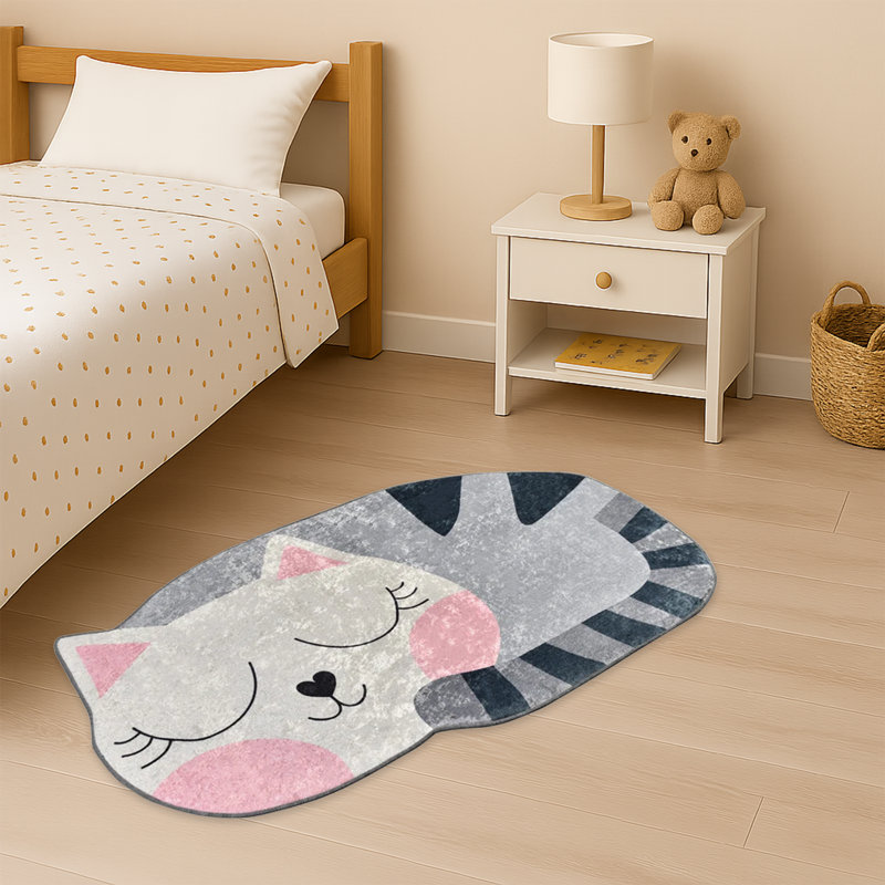 Cute Cat Shape Non-Slip Underside Bath Rug, 39.4" L x 23.6" W