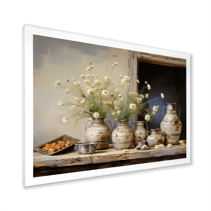 Flower Herbs Farmhouse Still Life, H 30 po x l 40 po x P 1,5 po, Cadre simple blanc