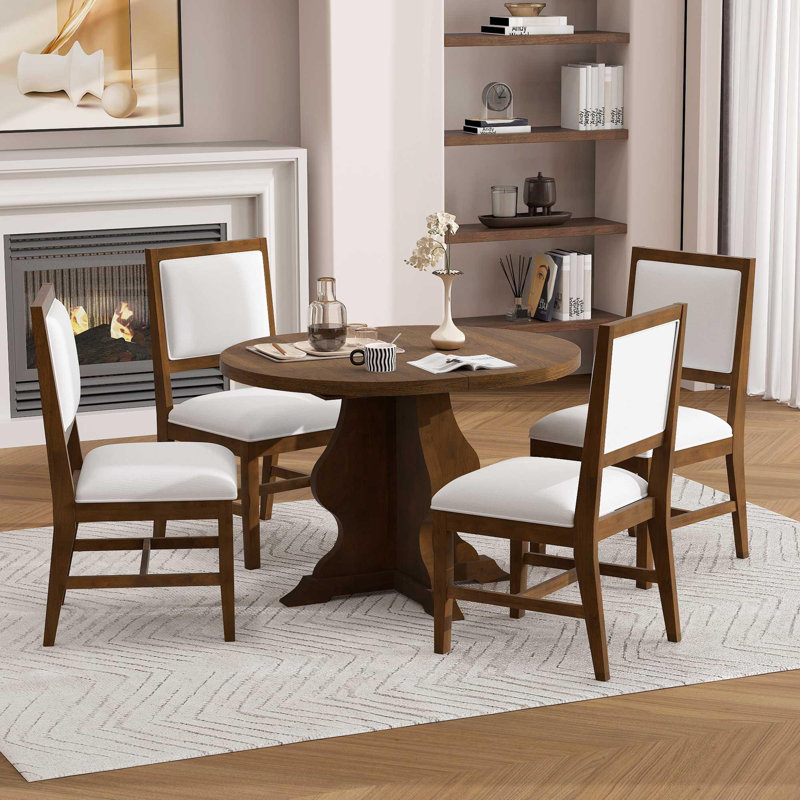 Ensemble de salle à manger extensible 5 pièces avec 4 chaises rembourrées, Marron foncé