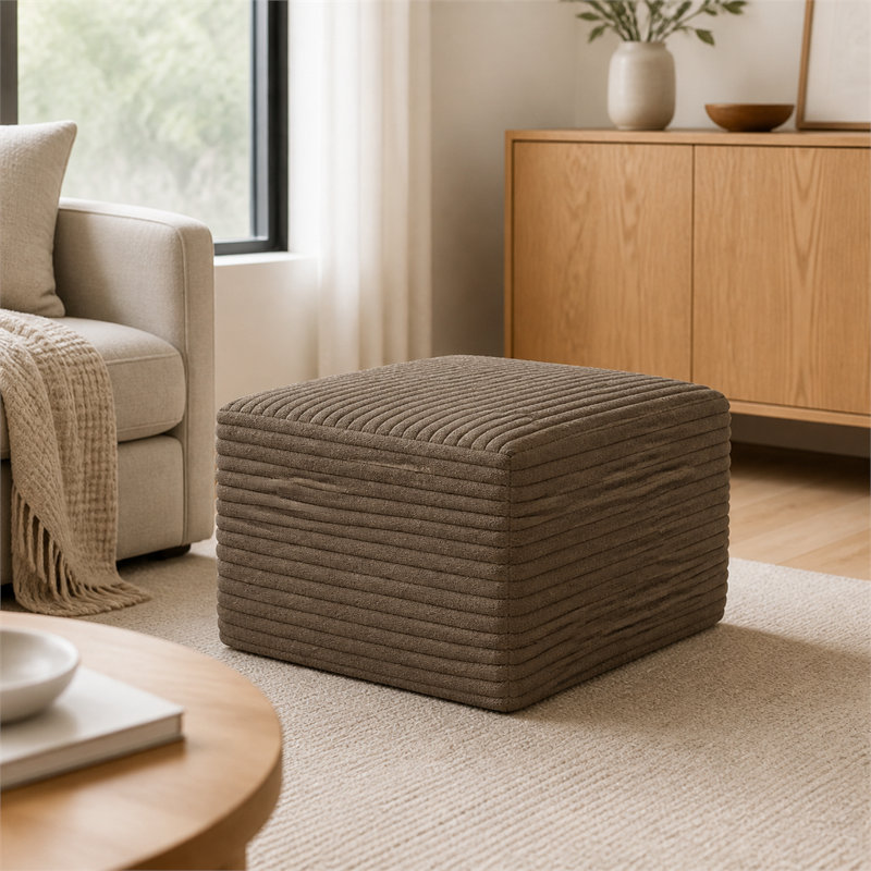 Tabouret bas rembourré en velours côtelé Camel, Beige