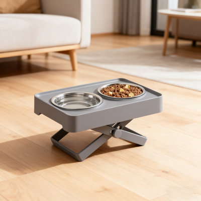 Elevated Dog Bowl Adjustable With 2 Feeder Bowls