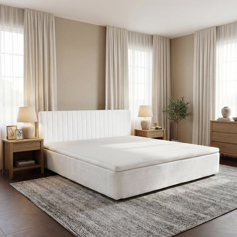 15" Thick Upholstered Compression Bed, Off White, King