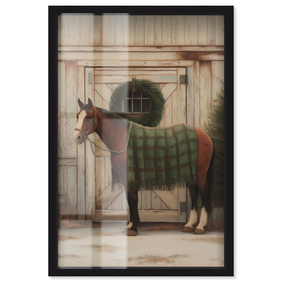 Décoration de Noël Winter Horse Horse Shadowbox par Art Remedy, cadre noir, 21 x 31