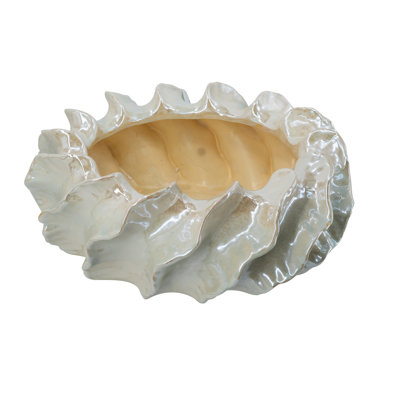 15.5X15.5X6" Decorative Ceramic Bowl Vase With Wavy Texture And Reactive Glaze Finish