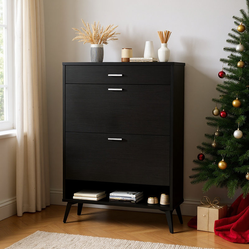 15 Pair Shoe Storage Cabinet, Black