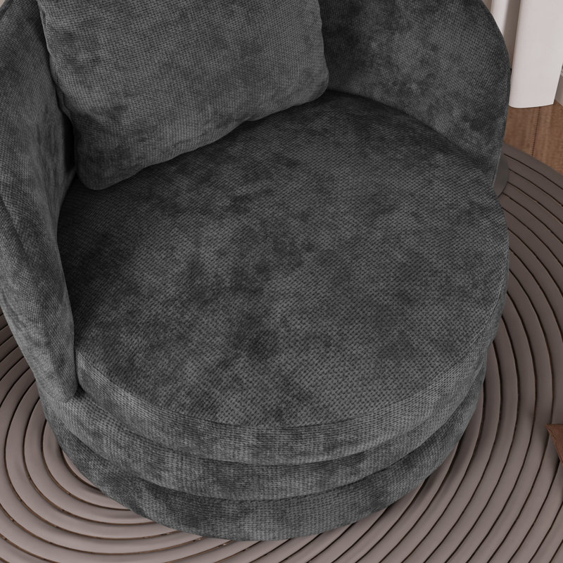 Fauteuil demi-tonneau pivotant en chenille Modern, Gris foncé