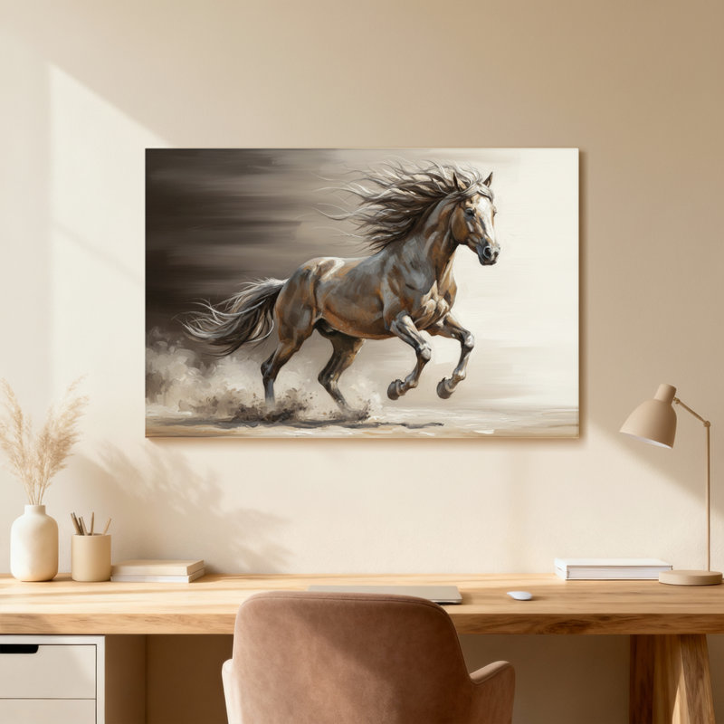 Animaux qui courent à cheval avec une crinière qui coule et une queue, H 16 po x l 24 po, Toile tendue, Ne s’applique pas
