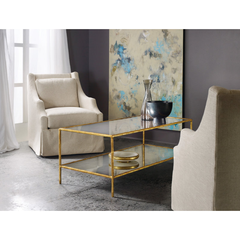 Organic Glass Cocktail Table, Gold, Antique Mirror, 19" H x 50" L x 24" W
