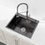 Évier de cuisine en acier inoxydable, 23 po x 19 po Évier simple encastré à la main en noir avec drain standard américain et crochet