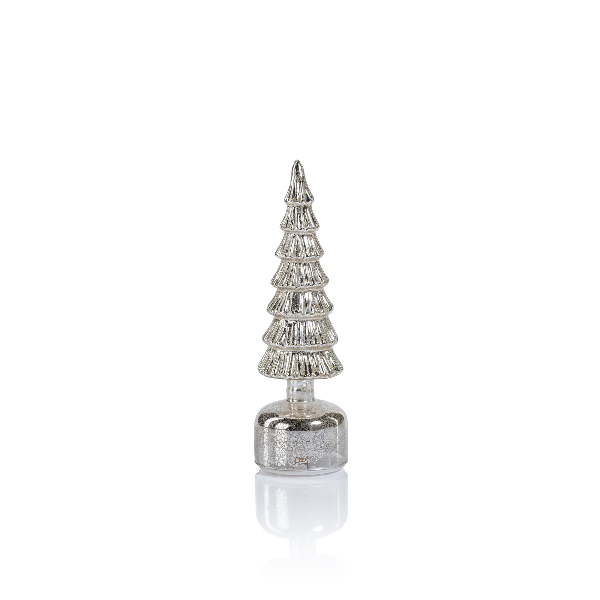 Merrigan Rotating LED Holiday Tabletop Tree, 11.75" H x 3.5" W x 3.5" D, Antique Silver