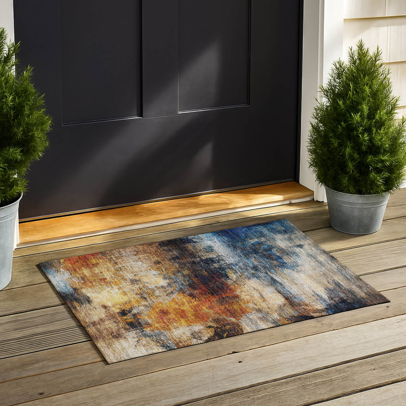 Machine Washable Indoor/Outdoor Chantille ACN2881 Abstract Rug, 1'8" x 2'6", Blue