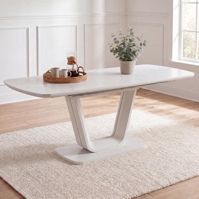 63 To 78.7 Inch Grey White Extendable Dining Table With U Shaped Legs Modern Industrial Mdf Kitchen Table For Home Or Office