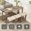 Ensemble de table de bar 59 pouces avec 3 tabourets, prise de courant intégrée, brun chaud et beige, structure rectangulaire en bois massif