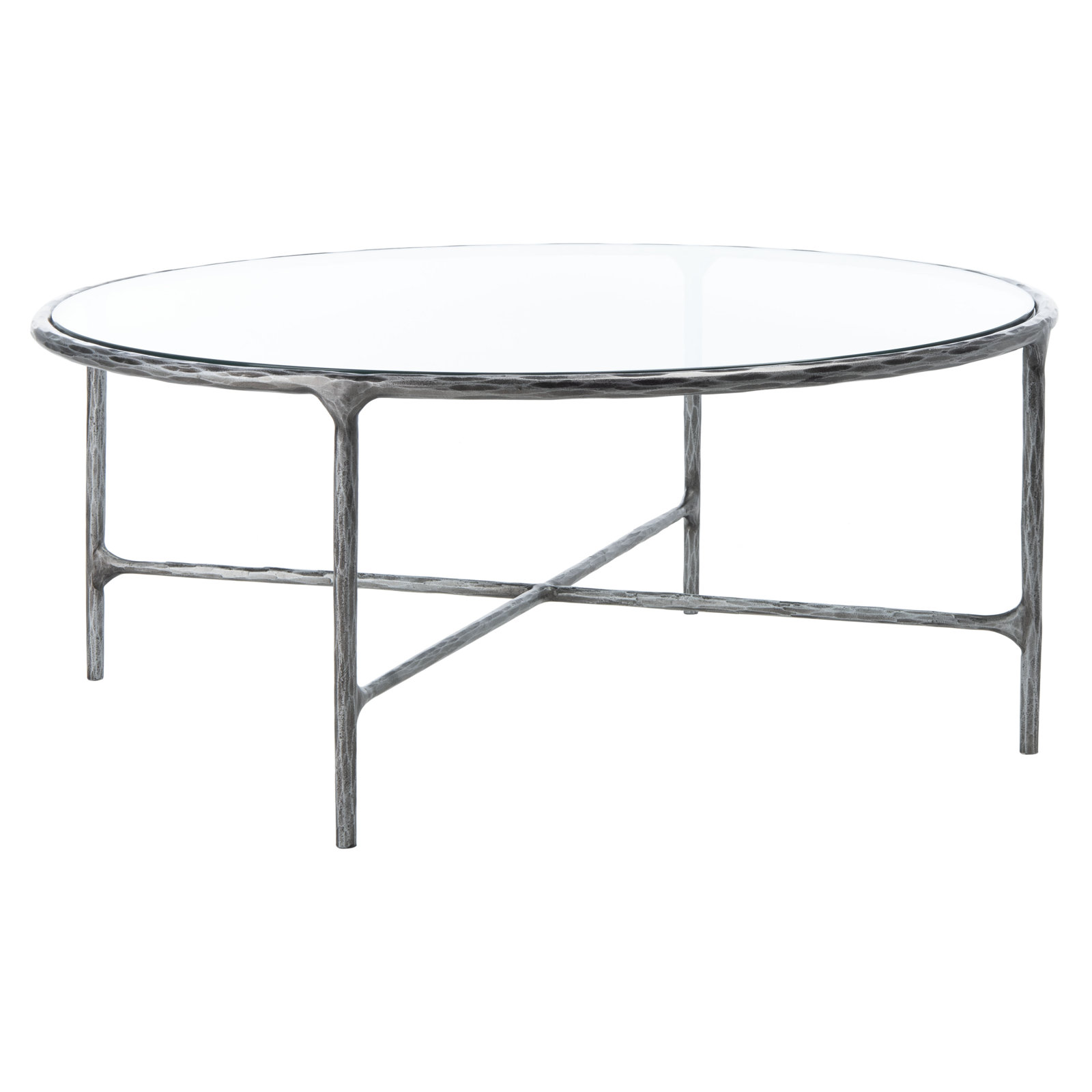 Evelynn 36" Genuine Marble Coffee Table, Silver, Clear, Glass