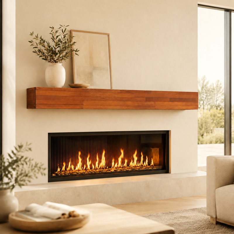72" Light Brown Solid Wood Fireplace Mantel, Rustic Floating Wall Shelf for Home Decor, Brown