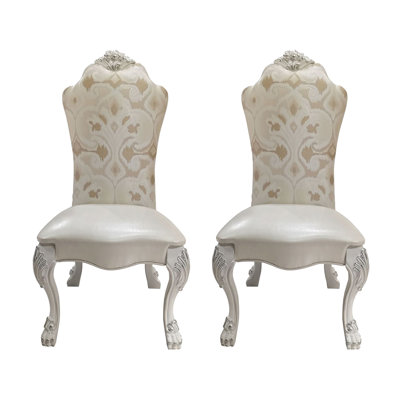 Set Of 2 Upholstered Dining Chairs With Classic Claw Feet In Bone White