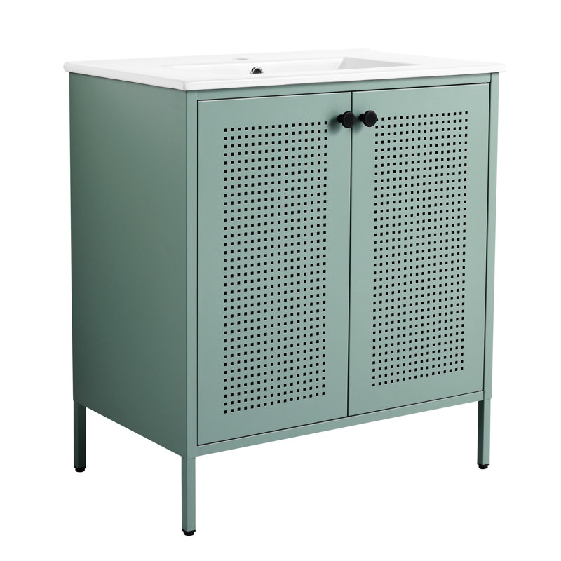 Meuble-lavabo autoportant de 30 po avec lavabo en céramique, Vert menthe