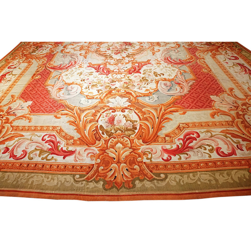 Antique Aubusson French Large Wool Flat Weave Rug