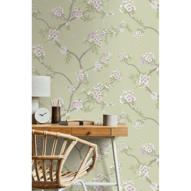 Papier peint non collé Cherry Blossom, Vert