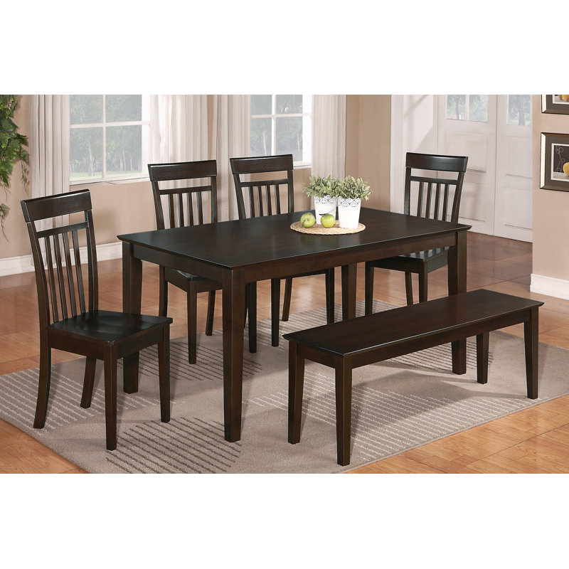 L'ensemble 6 pièces de table et chaises de cuisine comprend une table de salle à manger rectangulaire et 4 chaises de salle à manger en similicuir avec un banc, un cappuccino