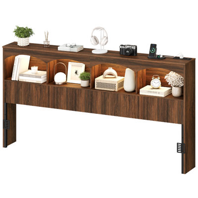 King Size Headboard with 4 Arched Storage, Power Outlet, USB Ports, Modern Farmhouse Headboard Only for King Size Bed