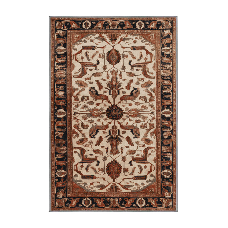 Machine Washable Persian Brown Area Rug, Rectangle 5' x 8'