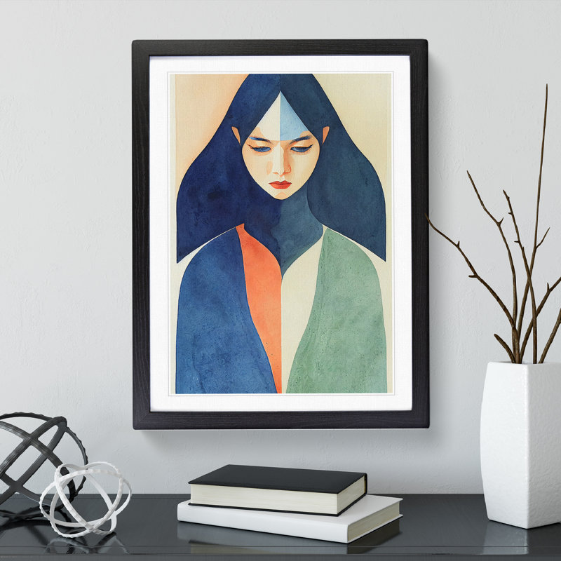 XV1022-5290X Woman Abstract Watercolour No.1 - Single Picture Frame Print, Black, 46cm H x 34cm W