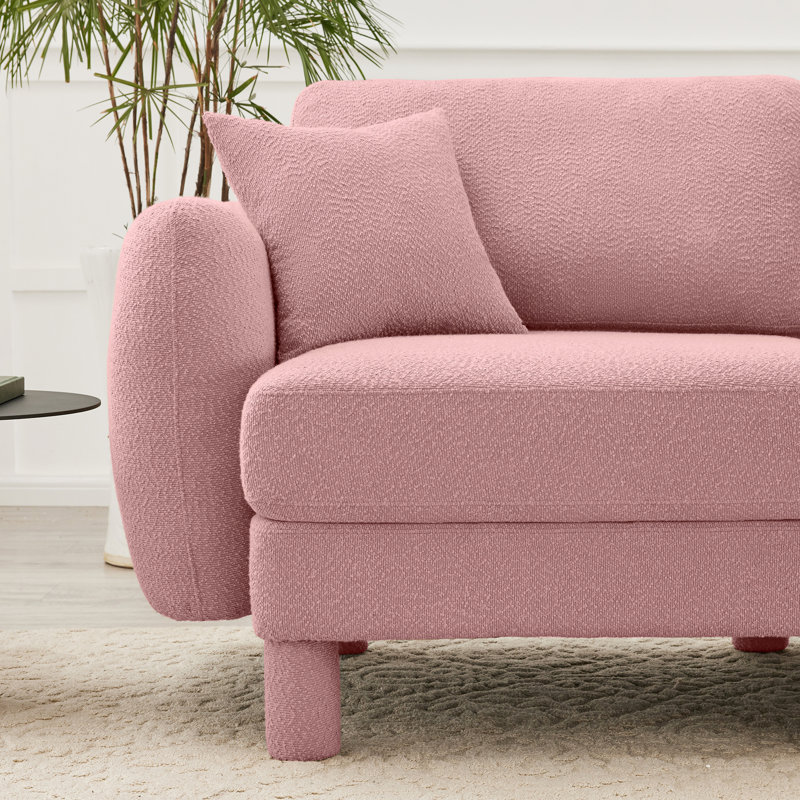 Canapé 3 places en tissu bouclé rose en forme de L convertible, rembourrage de ressort élégant incurvé, amovible et dense pour le confort
